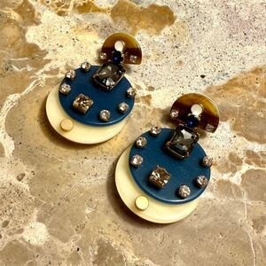 J.Crew Blue and Cream Statement Jewel Earrings